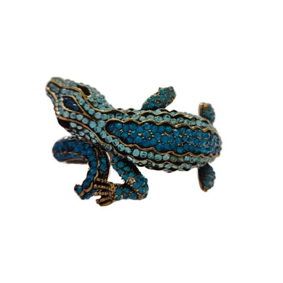 Vintage Swarovski Crystal Hinged Alligator Bracelet, Aurora Borealis Gator Cuff - Picture 5 of 11